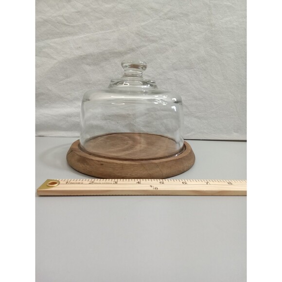 Vintage Teak Wood Cheese/Dessert Board Tray with Glass Dome Cloche Lid‎ - Picture 6 of 7
